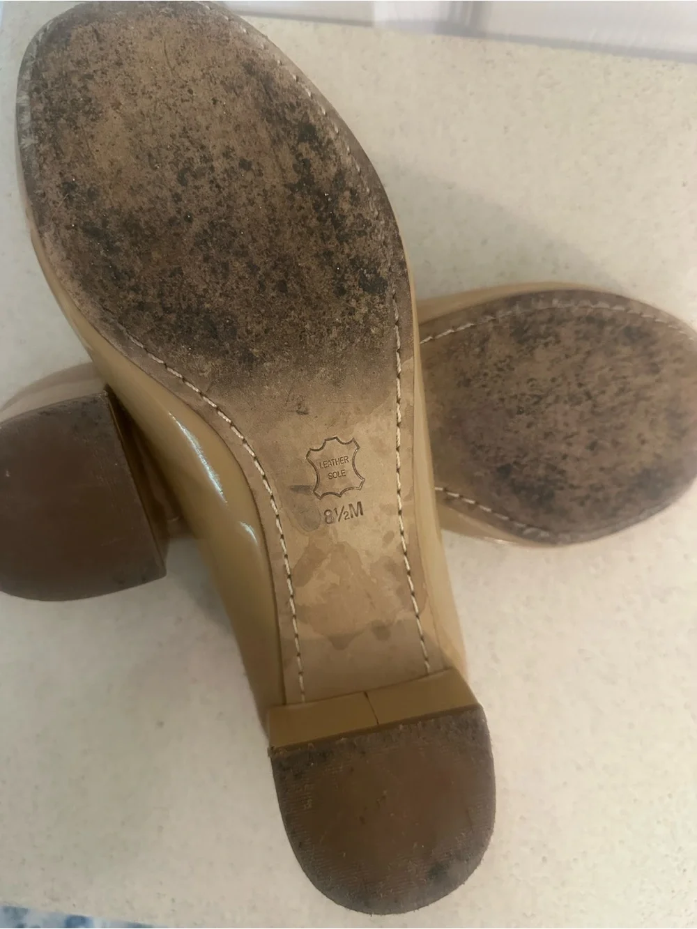 Tory Burch Patent Leather Block Heel Ballet Pumps Nude Women’s Size 8.5